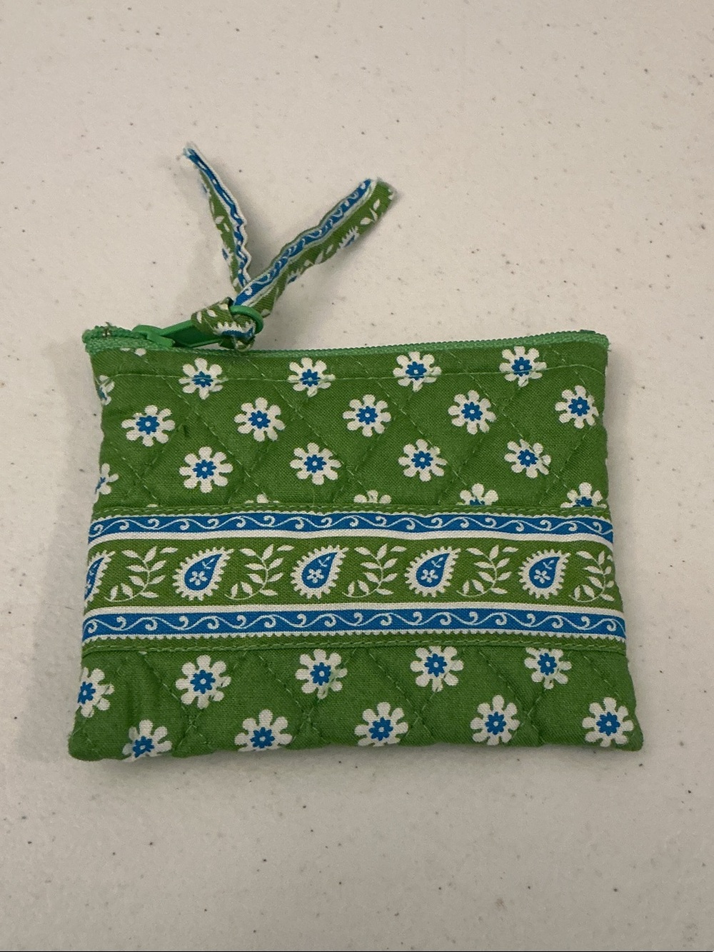 Vera Bradley Green Floral Quilted Coin Purse with Blue Accents
